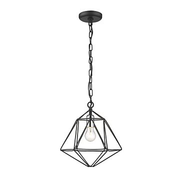 Z-Lite Geo 1-Light Mini Pendant Light In Matte Black With Chrome