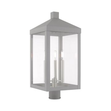 Nyack 3-Light Post-Top Lanterm in Nordic Gray w with Brushed Nickels
