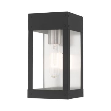 Barrett 1-Light Outdoor Wall Lantern in Scandinavian Gray w with Brushed Nickel w/ Brushed Nickel Stainless Steel