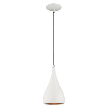 Amador 1-Light Mini Pendant in Shiny White w with Polished Chromes