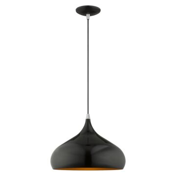 Amador 1-Light Mini Pendant in Shiny Black w with Polished Chromes