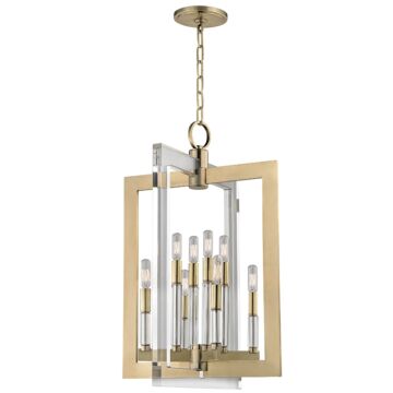 Wellington Eight Light Pendant in Aged Brass by Hudson Valley