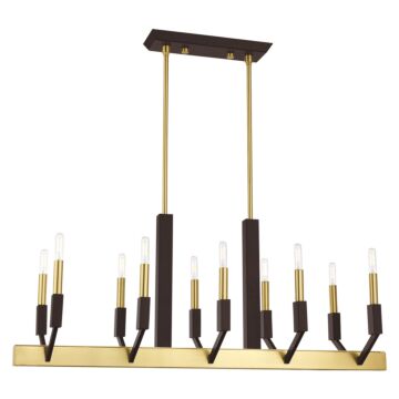 Beckett 10-Light Linear Chandelier in Satin Brass & Bronze