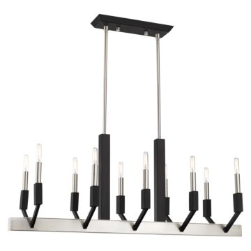 Beckett 10-Light Linear Chandelier in Brushed Nickel & Black