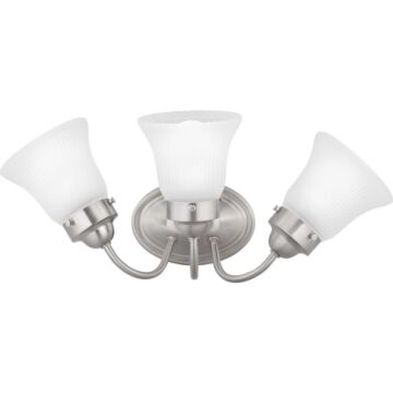 Fluted Glass-Etched 3-Light Bathroom Vanity Light Bracket in Brushed Nickel