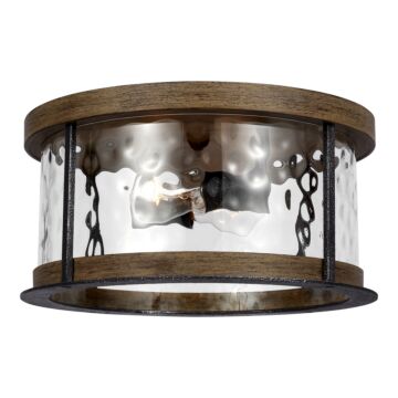 Angelo Two Light Flush Mount in Distressed Weathered Oak   Slate Grey Metal by Visual Comfort Studio