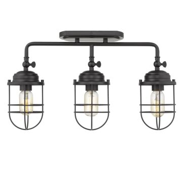 Seaport BLK Three Light Semi Flush Mount in Matte Black by Golden