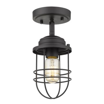 Seaport BLK One Light Semi Flush Mount in Matte Black by Golden