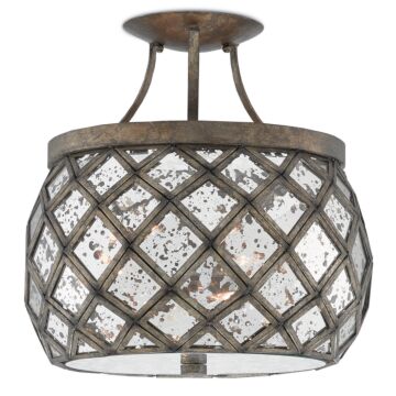 Buckminster 3-Light Semi-Flush Mount in Pyrite Bronze with Raj Mirror