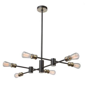 Artcraft Tribeca 6 Light Chandelier in Matte Black & Satin Brass