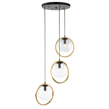 Artcraft Lugano 3-Light Pendant Light in Black & Vintage Brass