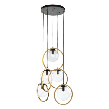 Artcraft Lugano 5 Light Pendant Light in Black & Vintage Brass