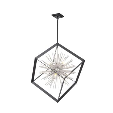 Artcraft Sunburst 8-Light Chandelier in Matte Black & Chrome