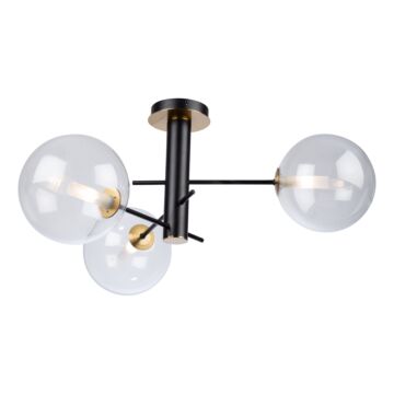 Aurelia Collection 3-Light Semi-Flush Mount in Matte Black and Brass