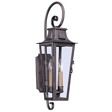 Parisian Square Two Light Wall Lantern in Aged Pewter by Troy Lighting