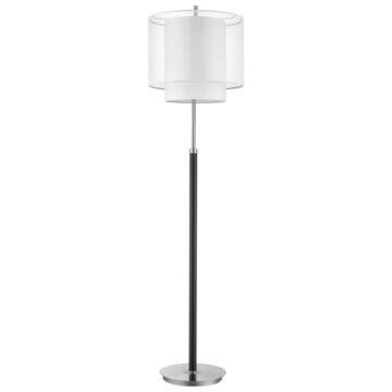 Roosevelt 1-Light Espresso And Brushed Nickel Floor Lamp With Sheer Snow Shantung Two Tier Shade