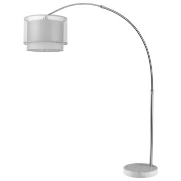 Brella 1-Light Brushed Nickel Adjustable Arc Floor Lamp With Sheer Snow Shantung Two Tier Shade 