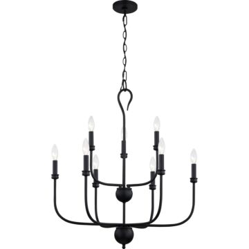 Blanche Nine Light Chandelier in Matte Black by Quoizel