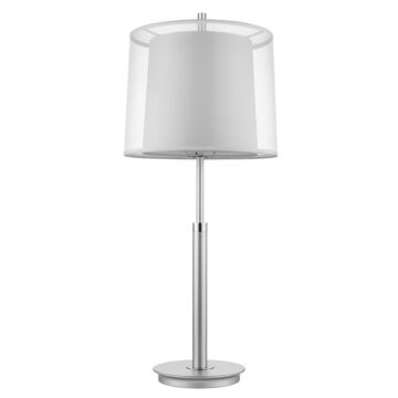 Nimbus 1-Light Metallic Silver And Polished Chrome Table Lamp With Sheer Snow Double Shantung Shade