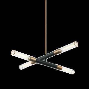 Tubo Four Light Pendant in Matte Black   Aged Gold Brass by Matteo Lighting
