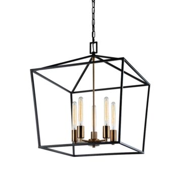 Scatola Five Light Chandelier in Rusty Black & Aged Gold Brass accents by Matteo Lighting