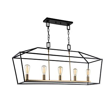 Scatola Five Light Chandelier in Rusty Black & Aged Gold Brass accents by Matteo Lighting