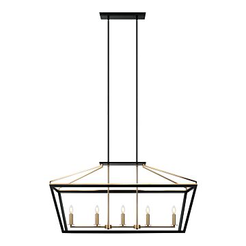 Mavonshire Five Light Chandelier in Black   Aged Gold Brass by Matteo Lighting