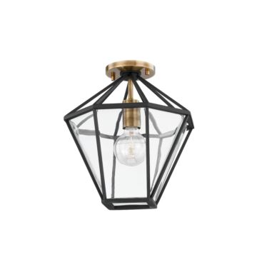 Moss One Light Semi Flush Mount in Patina BrassTextured Black by Troy Lighting