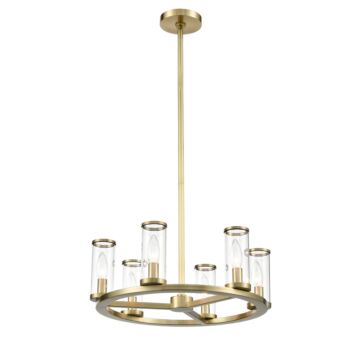 Revolve Six Light Chandelier in Clear Glass Natural Brass by Alora