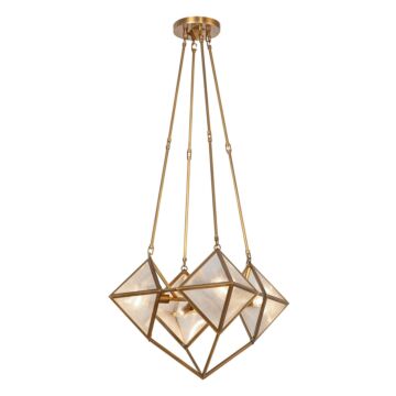 Cairo Four Light Chandelier in Ribbed Glass Vintage Brass by Alora
