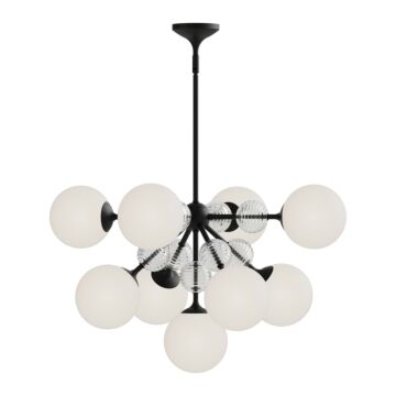 Celia Nine Light Chandelier in Matte Black Opal Glass by Alora
