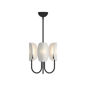 Seno Three Light Chandelier in Matte Black White Cotton Fabric by Alora