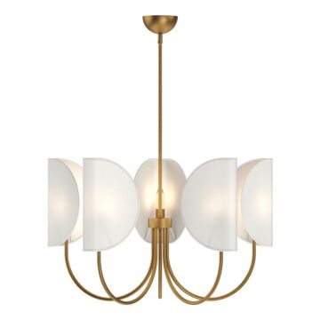 Seno Five Light Chandelier in Aged Gold White Cotton Fabric by Alora
