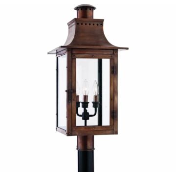 Chalmers Three Light Outdoor Post Lantern in Aged Copper by Quoizel