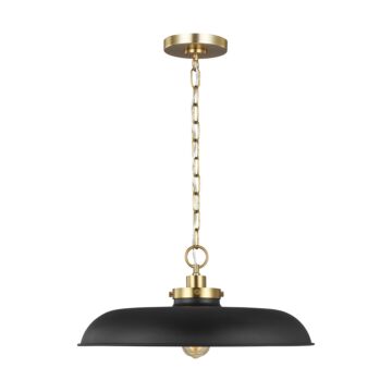 Wellfleet One Light Pendant in Midnight Black and Burnished Brass by Visual Comfort Studio
