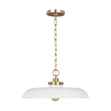Wellfleet One Light Pendant in Matte White and Burnished Brass by Visual Comfort Studio