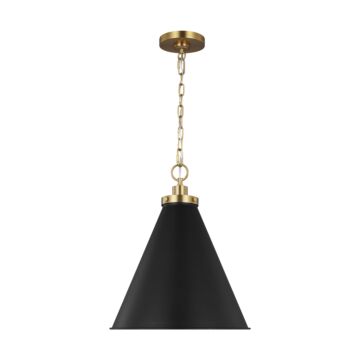 Wellfleet One Light Pendant in Midnight Black and Burnished Brass by Visual Comfort Studio