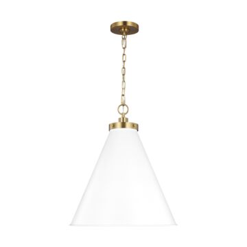 Wellfleet One Light Pendant in Matte White and Burnished Brass by Visual Comfort Studio