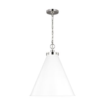 Wellfleet One Light Pendant in Matte White and Polished Nickel by Visual Comfort Studio