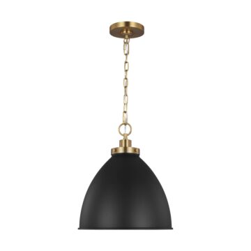 Wellfleet One Light Pendant in Midnight Black and Burnished Brass by Visual Comfort Studio