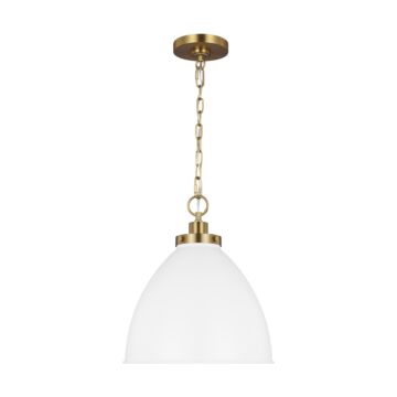Wellfleet One Light Pendant in Matte White and Burnished Brass by Visual Comfort Studio