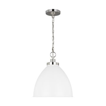 Wellfleet One Light Pendant in Matte White and Polished Nickel by Visual Comfort Studio