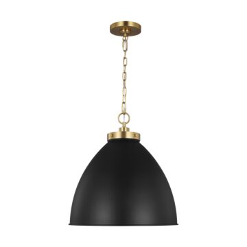 Wellfleet One Light Pendant in Midnight Black and Burnished Brass by Visual Comfort Studio