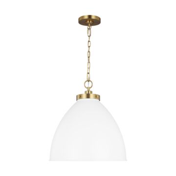 Wellfleet One Light Pendant in Matte White and Burnished Brass by Visual Comfort Studio