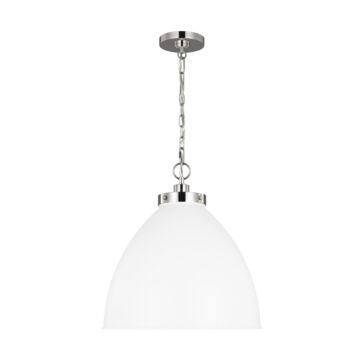Wellfleet One Light Pendant in Matte White and Polished Nickel by Visual Comfort Studio