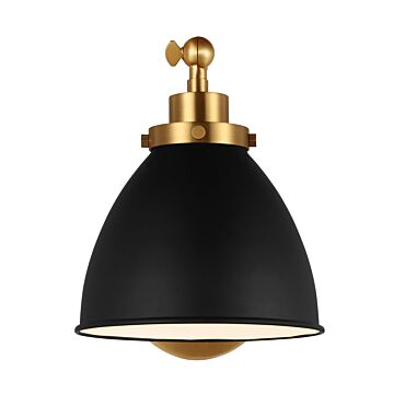Wellfleet One Light Wall Sconce in Midnight Black and Burnished Brass by Visual Comfort Studio
