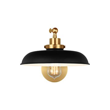 Wellfleet One Light Wall Sconce in Midnight Black and Burnished Brass by Visual Comfort Studio