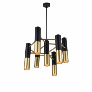 Anem Seven Light Chandelier in Matte Black & Satin Gold by CWI Lighting
