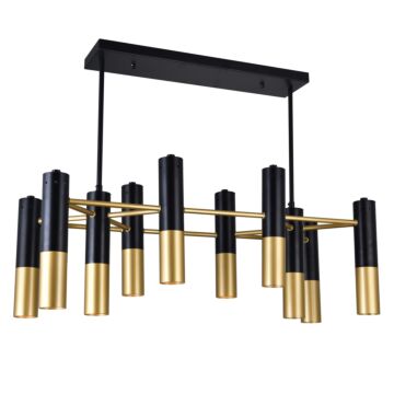 Anem Ten Light Chandelier in Matte Black & Satin Gold by CWI Lighting