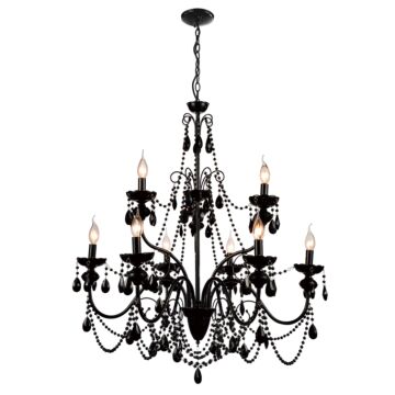 Keen Nine Light Chandelier in Black by CWI Lighting